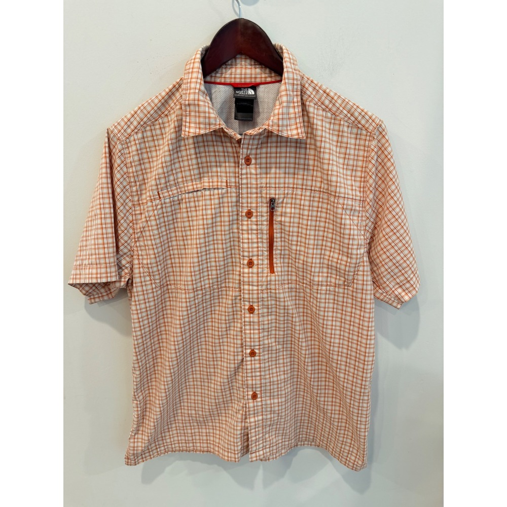 The North Face Mens Orange Plaid Short Sleeve Hiking Button Up Shirt Size M